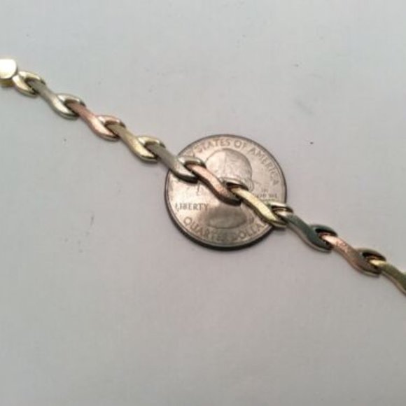 14k Tri-Color REAL Solid Gold XO Hearts & Kisses Cz Fancy Bracelet 7 1/4'' 4.4g - Picture 6 of 8